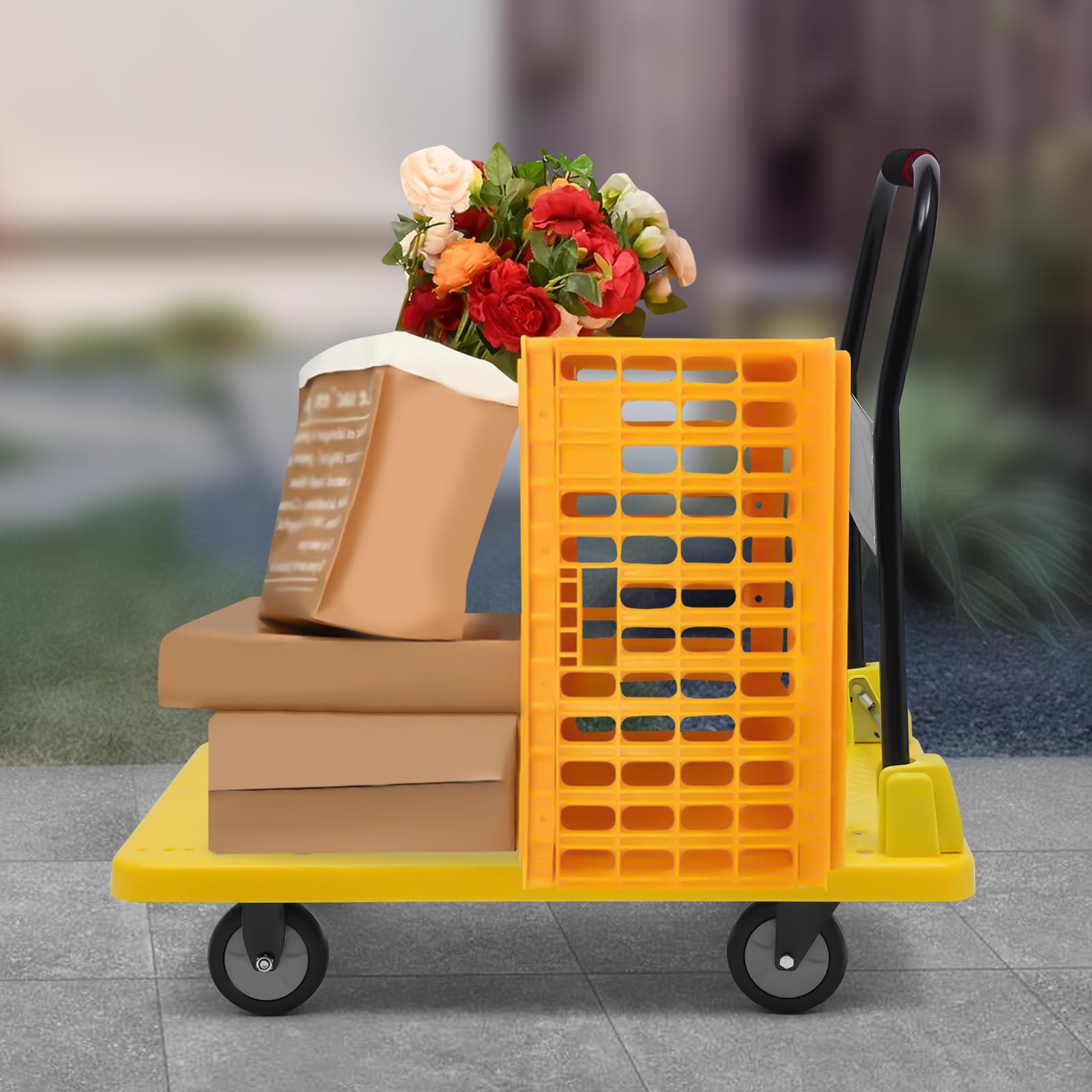 Plataforma plegable Carretilla de mano Dolly con ruedas giratorias de 360 grados, capacidad de carga de 400 kg, para almacenamiento, manipulación, servicio de mensajería 58 x 87 cm