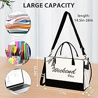 Vista 5 de Phrase Canvas Beach Bag,Zipper and Slide Pockets,Stylish Canvas Bag Shoulder Strap and Bottom Support, Office Handbag
