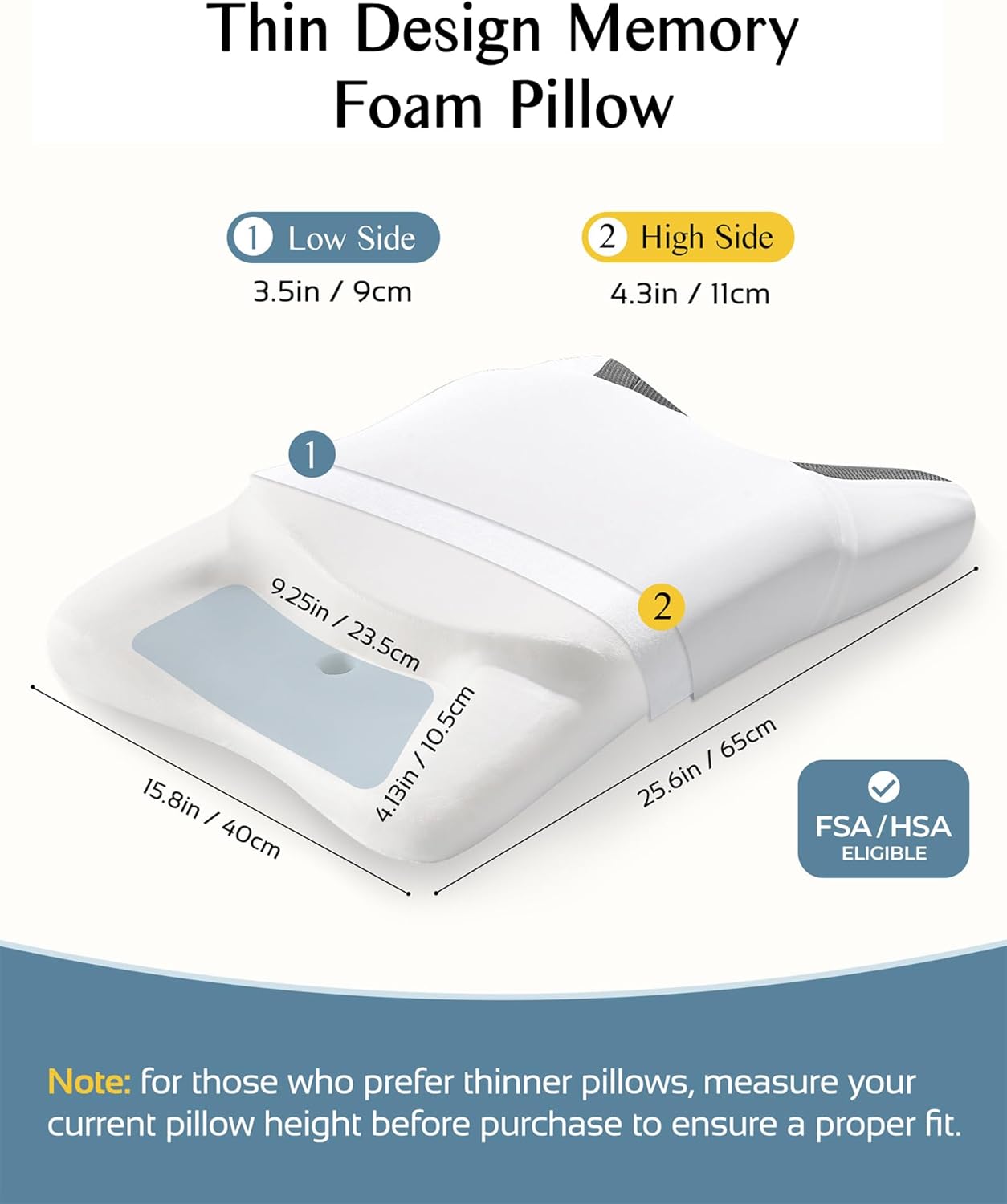 CPAP Pillow for Side Sleeping, Sleep Apnea Pillow for All CPAP Masks Users to Reduce Air Leaks & Masks Pressure, Memory Foam Pillow with Cooling & Breathable Pillowcase for Side Back Sleeper White 25.6*15.8*3.5/4.33inch