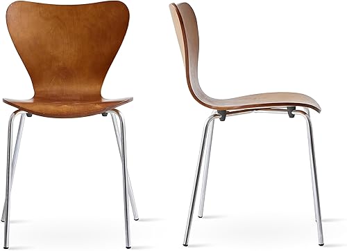 Miniatura 10 de Livinia No.7 - Juego de 2 sillas de comedor de madera modernas de mediados de siglo, contemporáneas, apilables, de madera curvada, para interior de