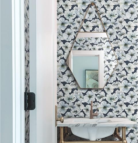 Miniatura 8 de RoomMates Tamara Day RMK12516RL - Papel tapiz para despegar y pegar con diseño de flor de espino azul
