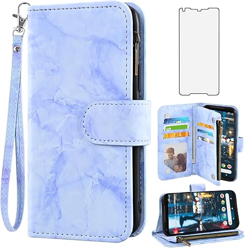 Asuwish Funda de teléfono para Google Pixel 2XL Wallet Cell Cover con protector de pantalla de vidrio templado y soporte de tarjeta de crédito con