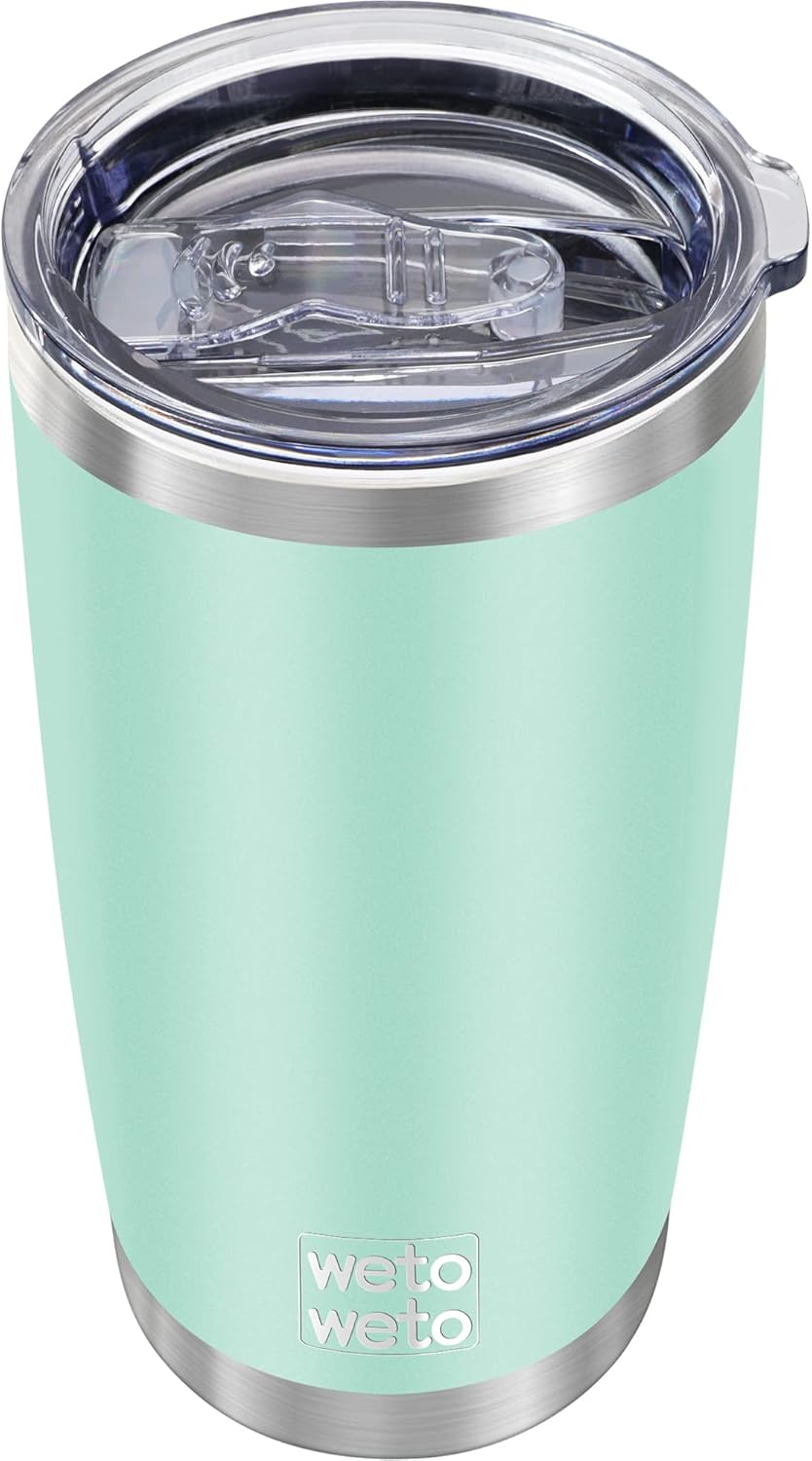 WETOWETO 20oz Tumbler, Stainless Steel Vacuum Insulated Water Coffee Tumbler Cup, Double Wall Powder Coated Spill-Proof Travel Mug Thermal Cup for Home Outdoor (Light Green, 1 Pack)