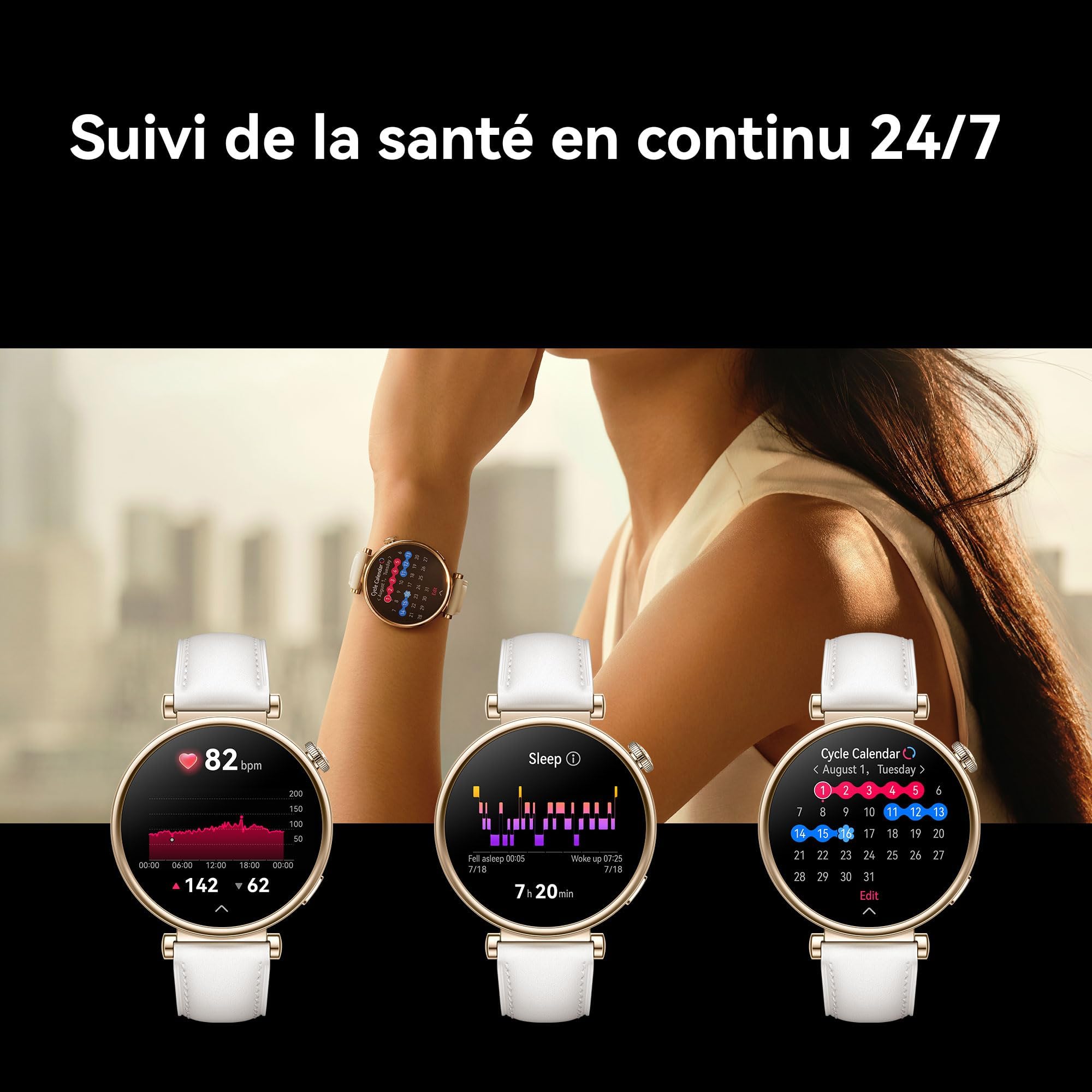 HUAWEI Watch GT 4 Montre Connectée Femme Jusqu'à 14 Jours d'autonomie - Compatible avec iOS et Android - Suivi de la fréquence Cardiaque - Montre Sport, SpO2 et GPS - 41MM Blanc Version FR