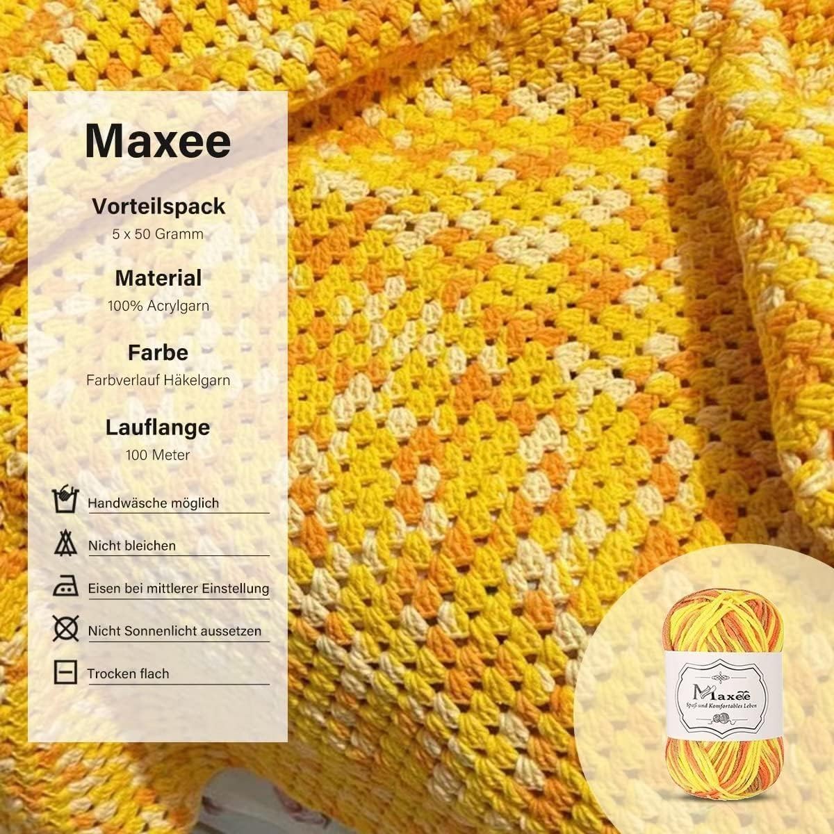 Maxee Hand Knitting Yarn, 6 x 50 g, Crocheting Yarn, Colour Gradient, Acrylic Yarn for Knitting, Soft, Wool for Crocheting, Multicoloured Yarn for Knitting, Crocheting and Crafts 6 Stück-300g 6pcs-01