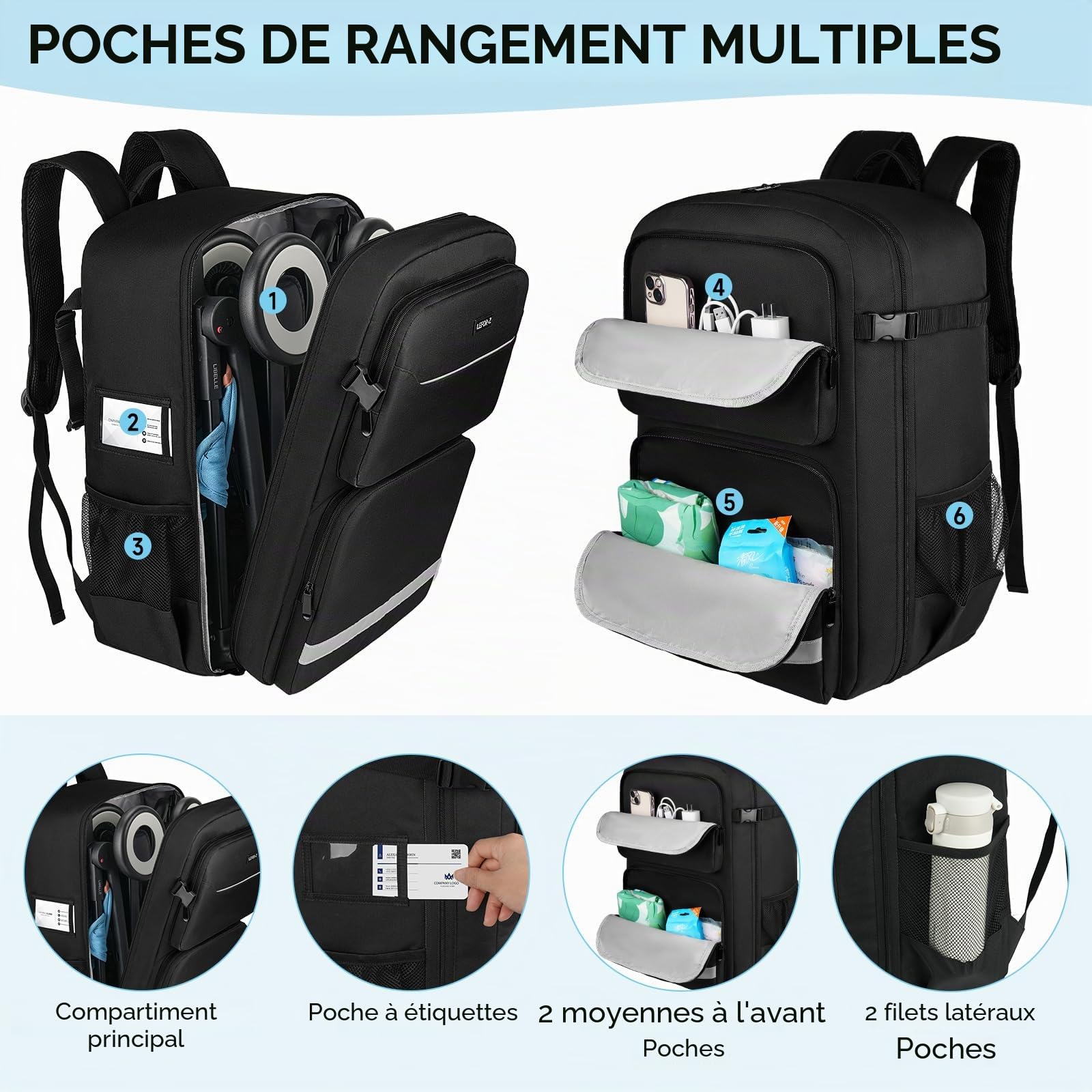 Sac de voyage pour poussette, sac à dos rembourré compatible avec les poussettes Gb Pockit/GB Pockit + All City/GB Pockit Air All Terrain/Cybex Libelle 2, sac de rangement d'accessoires de poussette