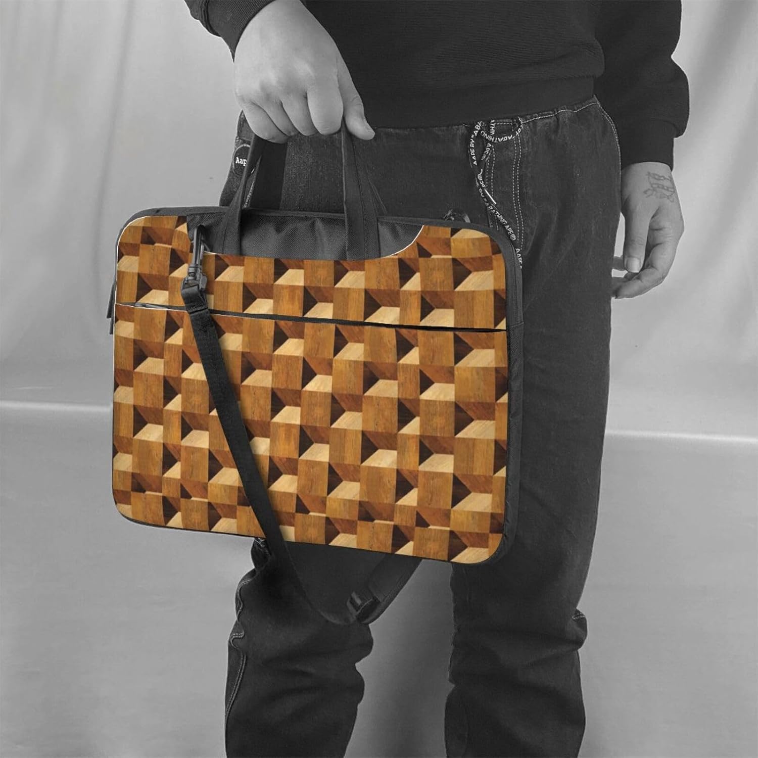 Wood Print Laptop Shoulder Bag Messenger Bag Notebook with Accessories Pocket 13/14/15.6 inch