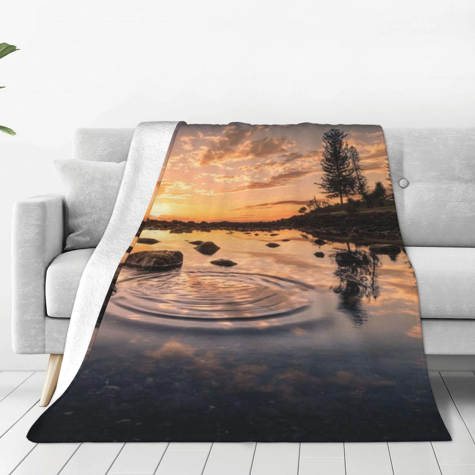 Couverture polaire imprimée coucher du soleil en flanelle douce pour lit et canapé 203x152 cm