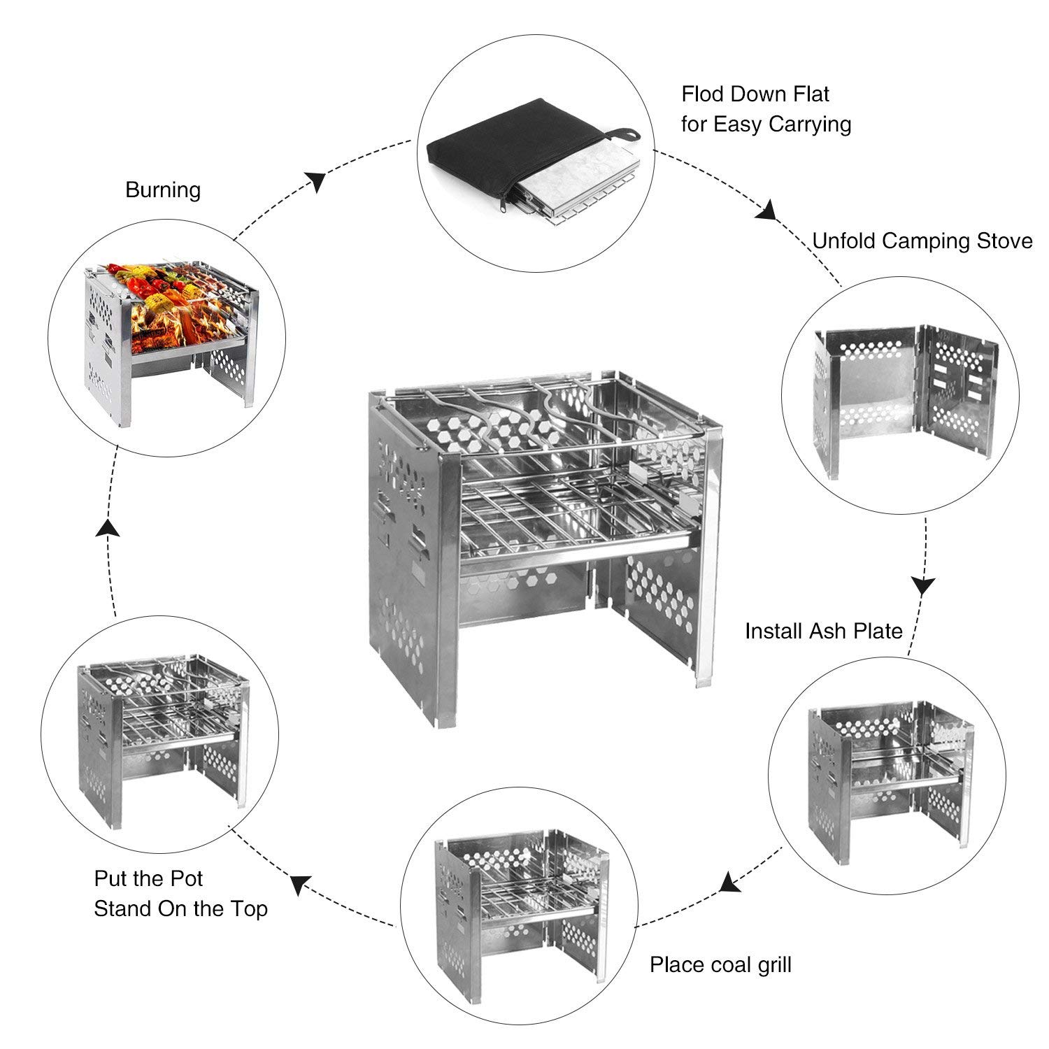 Ywmsfl Festbrennstoffofen Faltbar - Klappofen Für Camping Mit Windschutz