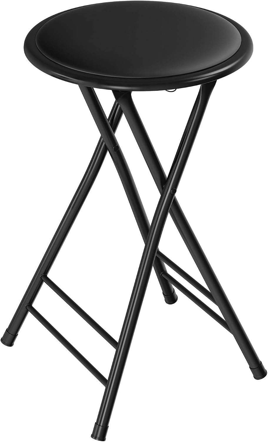 Trademark Home Folding Stool – Heavy Duty 24-Inch Collapsible Padded Round Stool with 300 Pound Capacity for Dorm, Rec Room or Gameroom (Black) (161263AMA)