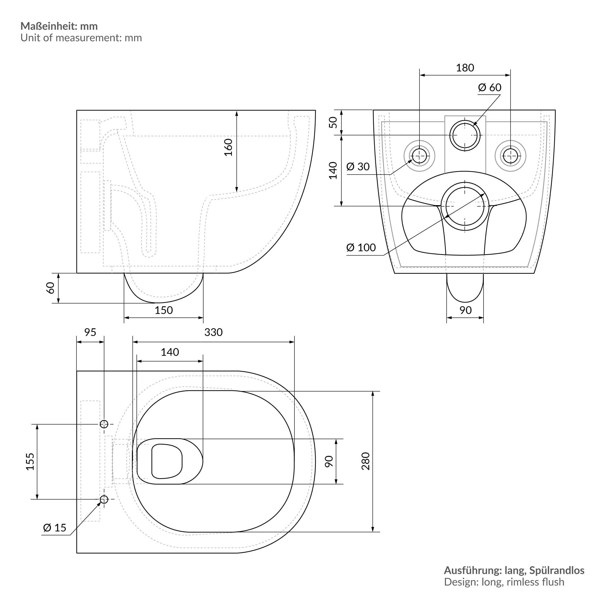 ECD Germany WC Sospeso a Muro senza Bordo Lungo 54 cm Bianco Opaco Nano Rivestimento Vaso Sospeso a Parete Sedile Estraibile Duroplast Chiusura Ammortizzata Toilette Sanitari Bagno con Effetto Loto