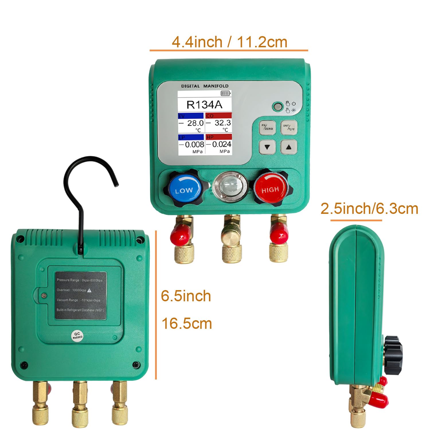 Professional Digital HVAC Manifold Gauge Set Refrigerant Gauge Diagnostic Tool for R134A/R410A/1234YF | Pressure/Vacuum/Leak Test | 92 Refrigerant Types Compatibility | HVAC Maintenance