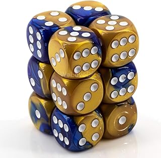 DND Dice Set-Chessex D&D Dice-16mm Gemini Blue, Gold, and White Plastic Polyhedral Dice Set-Dungeons and Dragons Dice Includes 12 Dice â€“ D6, (CHX26622)
