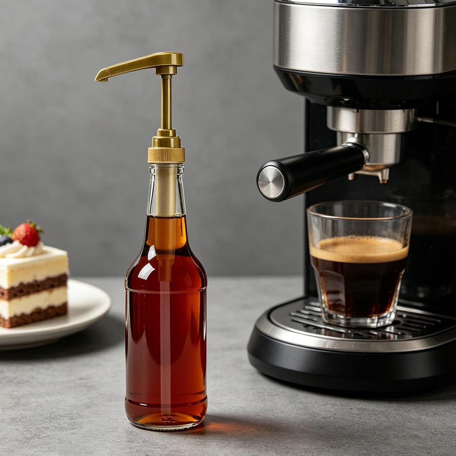 24 Pcs Gold Squirt Syrup Pump, Coffee Syrup Pump Dispenser Coffee Syrup Bottle 750ml 25.4oz Syrup Pump for Kitchen Dinning Bar Accessories