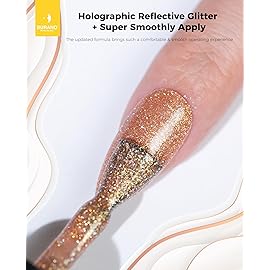 BURANO Reflective Diamond Nail Glitter Gel Polish, 7.3ml Gold Color Holographic Glitters Shiny Gel Polish UV Lamp Required (Fall JL4)