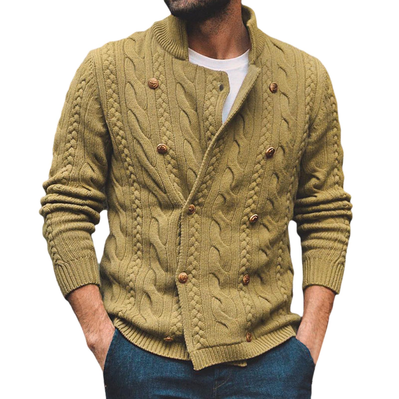 Cardigan Hombre Botones, Chaqueta De Punto Elegante Hombre Manga Larga con Un Solo Botonadura con Bolsillo Abrigo Color Sólido Informal con Botones Suéter Grande Suéter Otoño Invierno