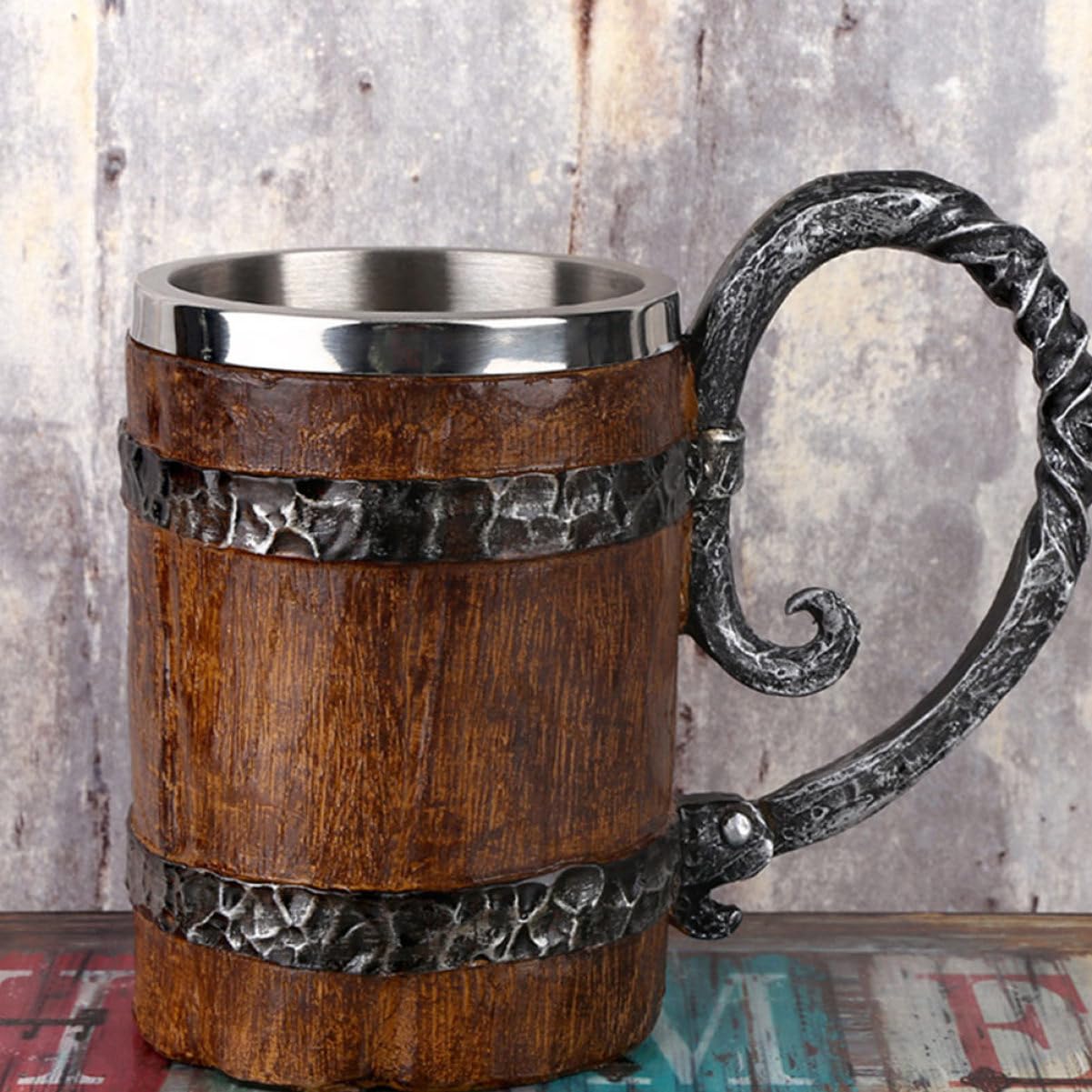 Ciieeo 2 Piezas Jarra De Cerveza De Barril De Madera Reutilizable Botella De Agua Hidro Vino Térmico Matraz Plegable Fabricante Taza De Cuerno Para Beber Acero Inoxidable Brown