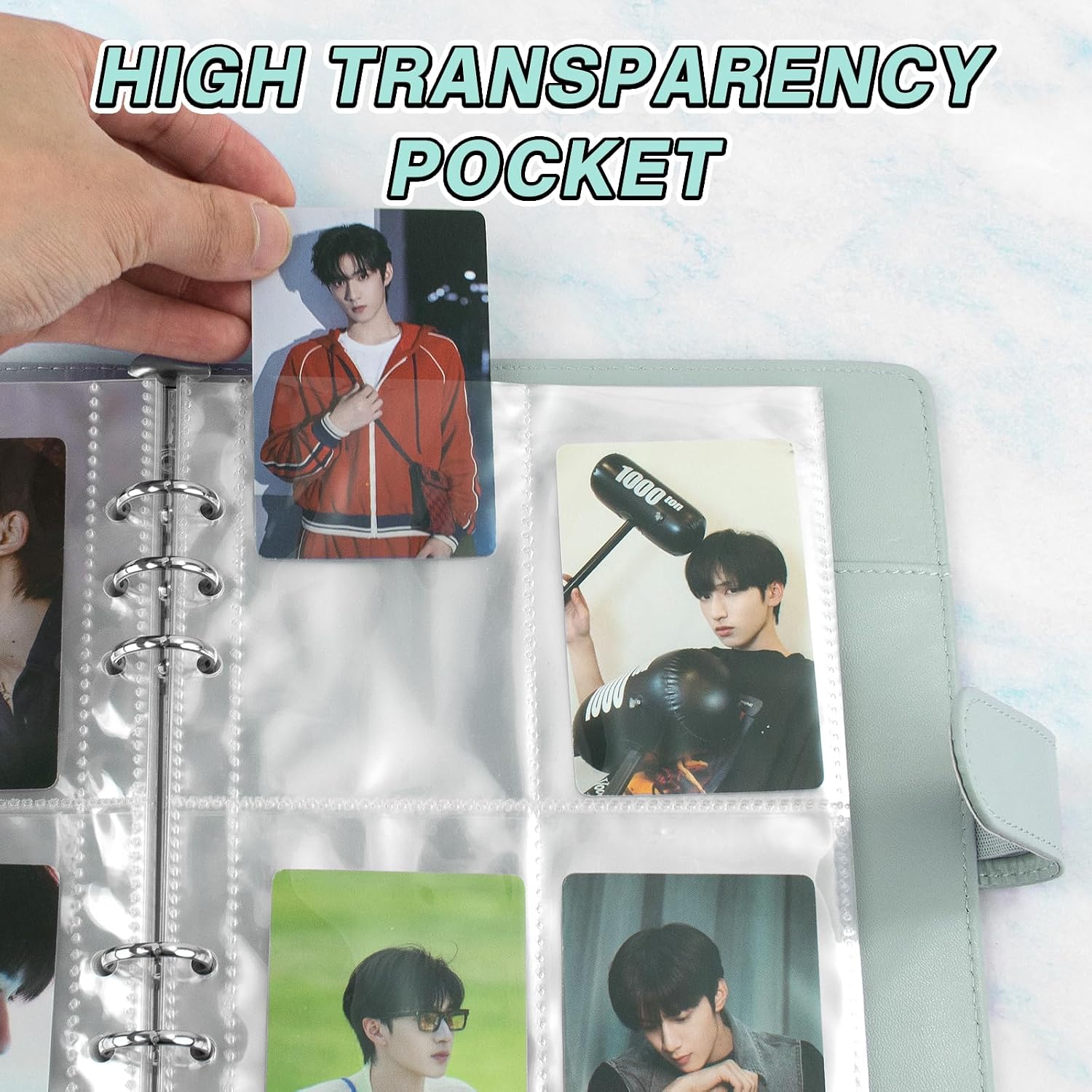 A5 Kpop Photocard Binder, 6 Ring Binder Album with 200 Card Slots, PU Leather Binder Cover with Magnetic Buckle Closure for Organizing Trading Cards - Blue