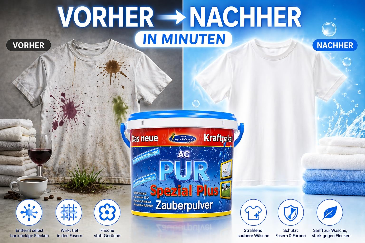 AC-PUR Zauberpulver Spezial Plus 5 kg Aktiv-Sauerstoff Fleckenentferner | Für Textilien & Stein, Waschkraftverstärker, Maschinenreiniger, chlorfrei, gegen Flecken, Schmutz & Gerüche