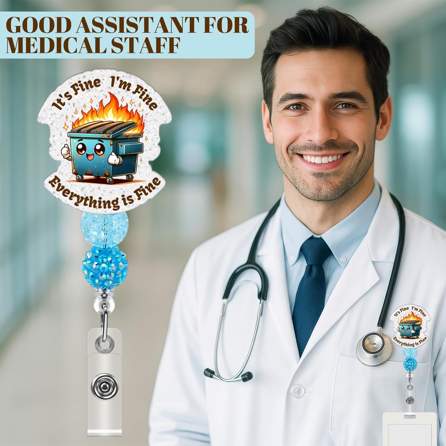 Misdary 4 Pcs Funny Badge Reel for Nurse, Dumpster Fire Badge Reel Cute Retractable Holder Name ID Clip with Alligator Clip for Nursing Medical Assistant Doctor Work Accessories Coworker - Image 5