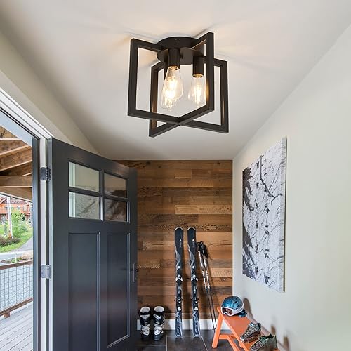 Miniatura 7 de ZGLAOJT Lámpara de Techo de 3 Luces, Candelabro Industrial Negro Semi Empotrado, Iluminación de Techo para Cocina Sala de Estar Dormitorio Casa de