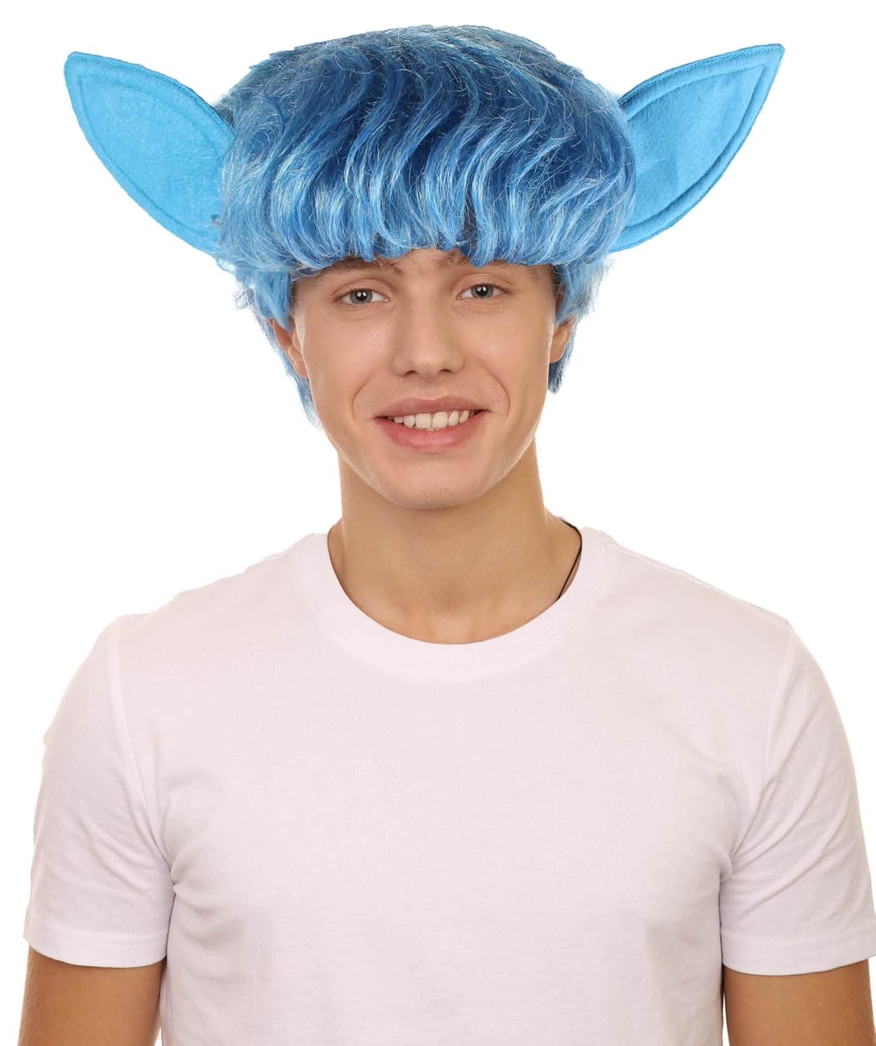 Adult Men's 9" Inch Short Length Halloween Cosplay Animated Santa's Helper Blue Wig with Ears, Synthetic Soft Fiber Hair, Perfect for your next Convention and Roleplay Costume!