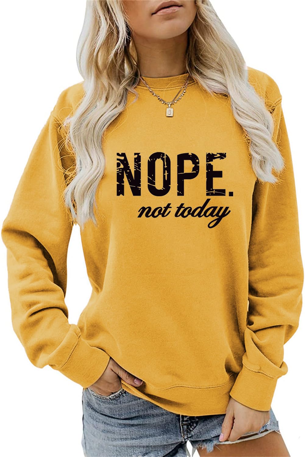 ESIKAH Nope Not Today Sweatshirt Vintage Letter Printed Shirts Womens Casual Crewneck Graphic Pullover Tops Not Today Shirt, Yellow, S