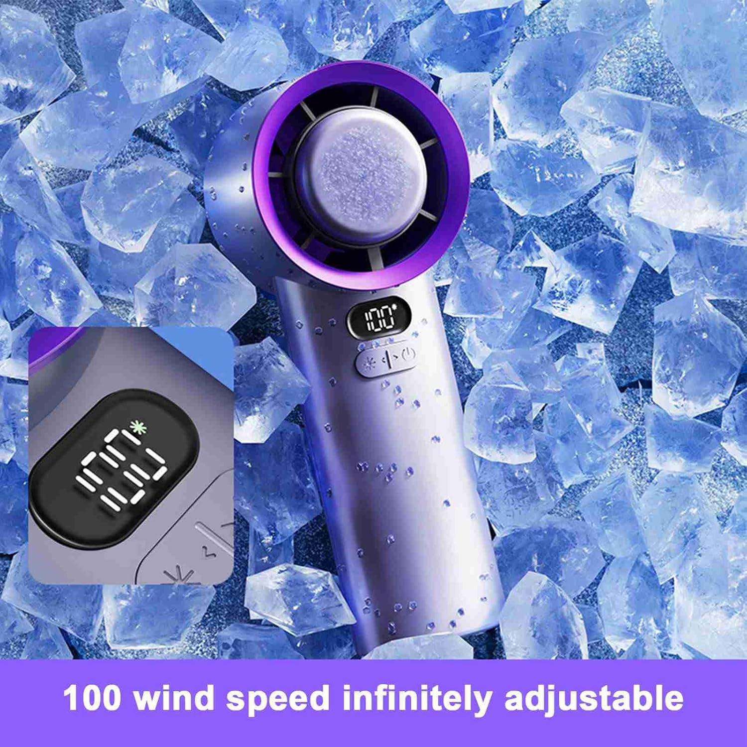 ZJchao Handheld Fan USB Rechargeable 3600mAh Battery LCD Display Mini Desk Fan with 100 Speed Levels Boost for Home Office Outdoor (Blue)