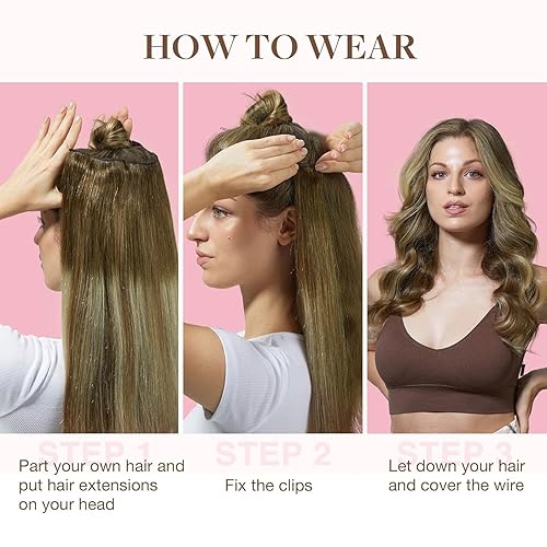 Miniatura 8 de GOO GOO Extensiones de cabello humano con alambre, color marrón nogal 38613 con castaño ceniza y rubio decolorado, balayage, 16 pulgadas, 4.23