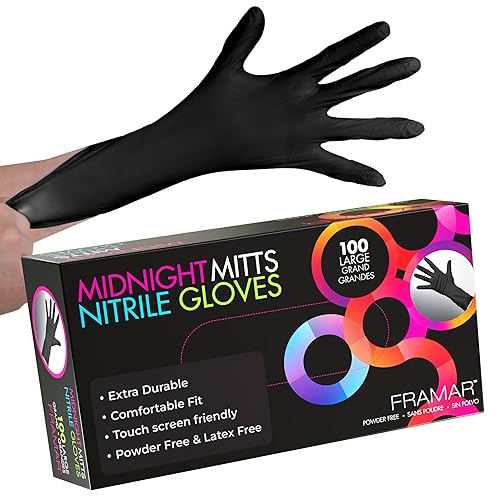 FRAMAR Black Disposable Gloves Large – 12 INCH Latex Free Gloves Large, Guantes Desechables, For Hair Dye, Cleaning, Tattoo, Mechanics – Extra Durable & Resistant – 100 Pack - Large (Pack of 100)