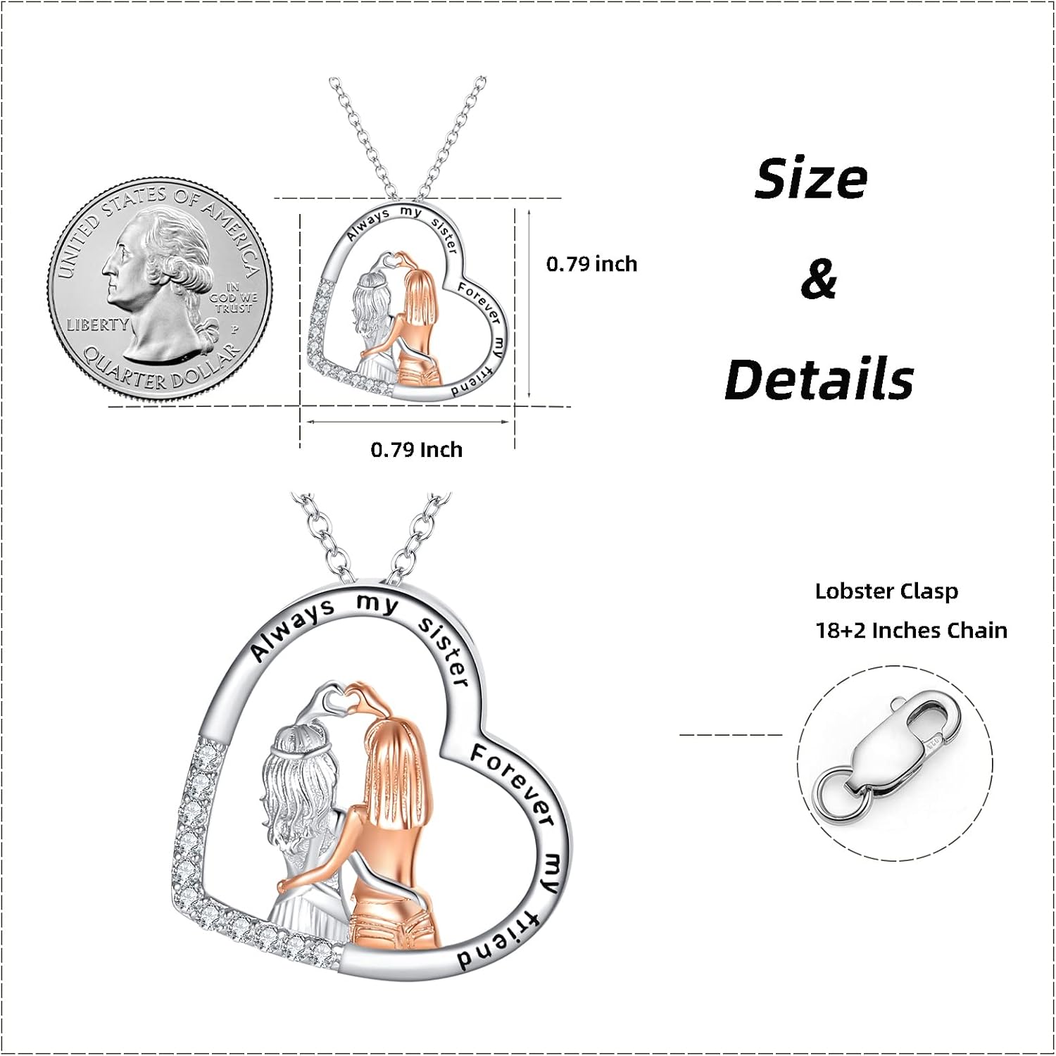 Sister Mother Daughter Necklace Jewelry Gifts Sterling Silver Sister Pendant Necklace Jewelry Birthday Gifts for Women US3 - Image 7