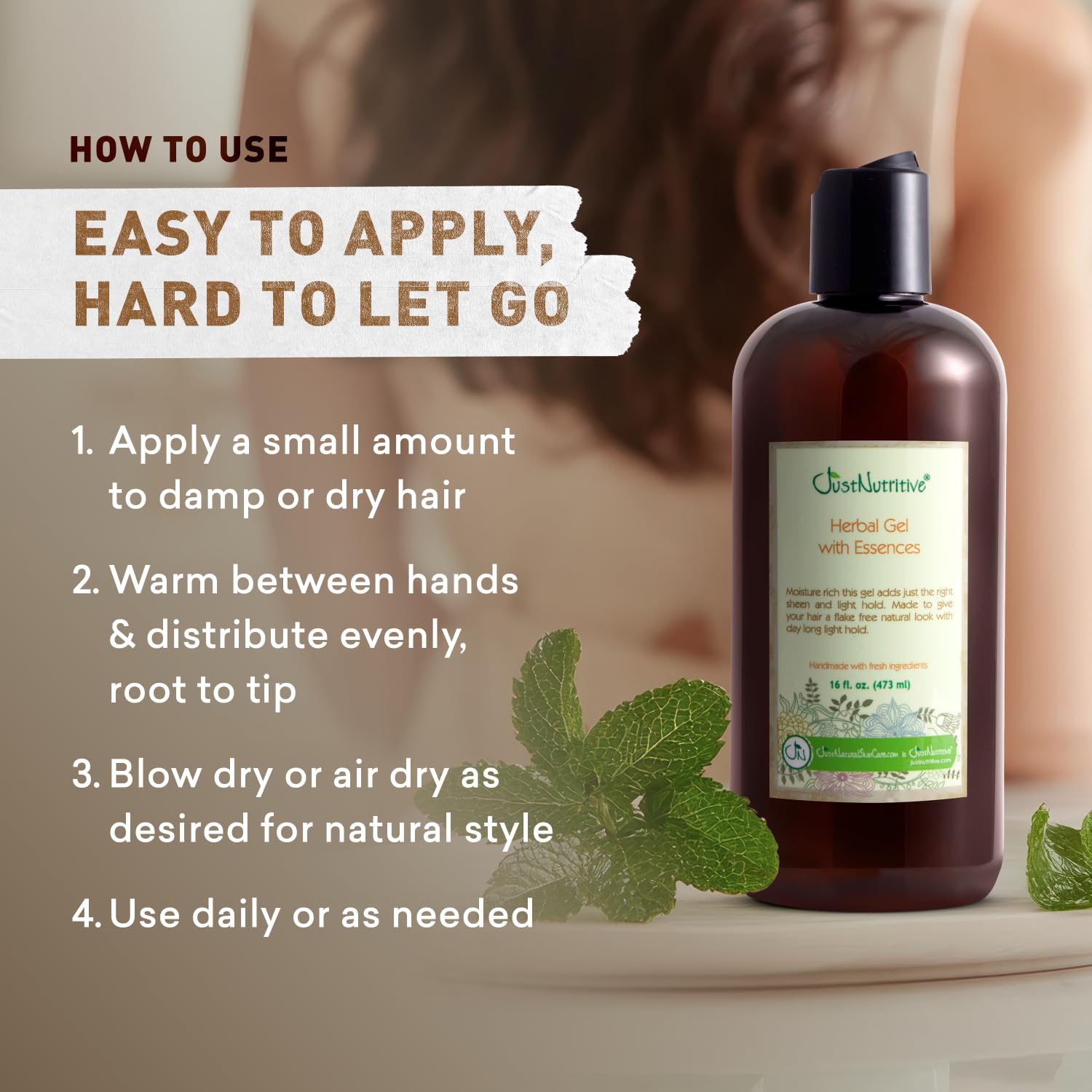 Just Nutritive Herbal Gel With Essences | Say Bye To Harsh Chemicals | Will Tame Stubborn Hair | For All Hair Types And Textures | Blended With Natural Ingredients 16 fl oz