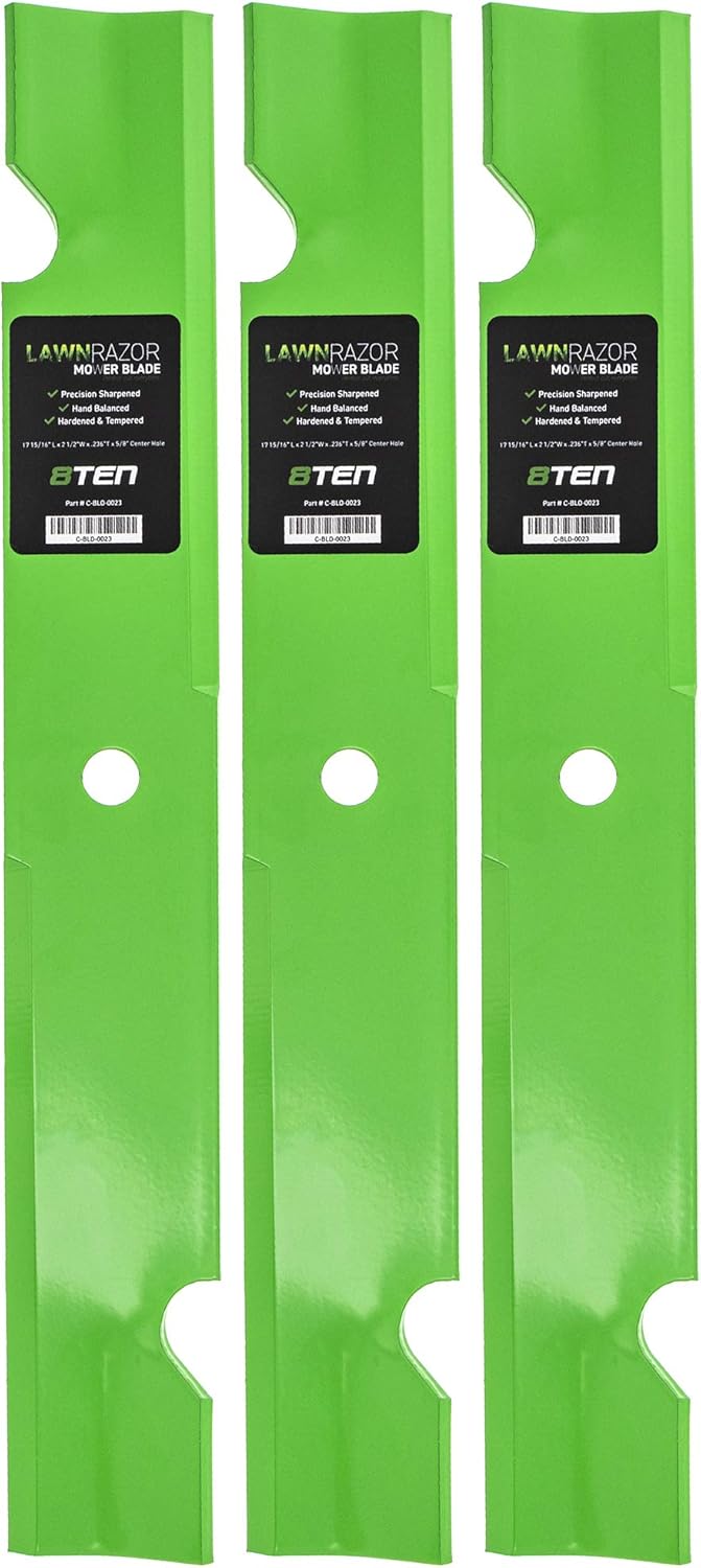8TEN LawnRAZOR Mower Blade Set for Scag 482878 481707 481711 Exmark 1-633482 539100341 (Notched Medium Lift) 3 Pack