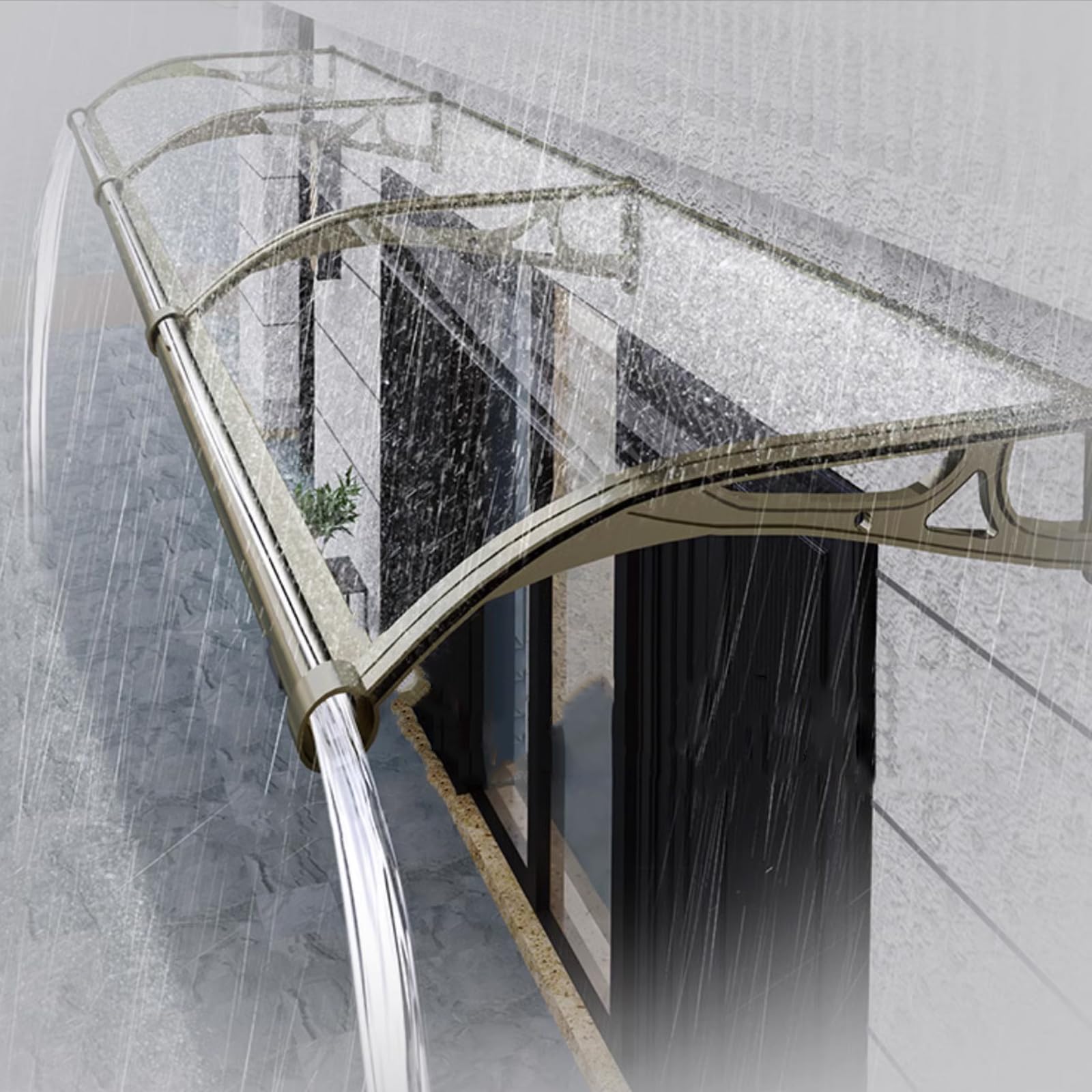 GJMSSMY Polycarbonate Door Canopy Clear Rain Shelter Awning Curved Patio Cover with Aluminium Bracket Outdoor Window Canopy in Multiple Sizes (Champagne 60x250cm/24 x98)