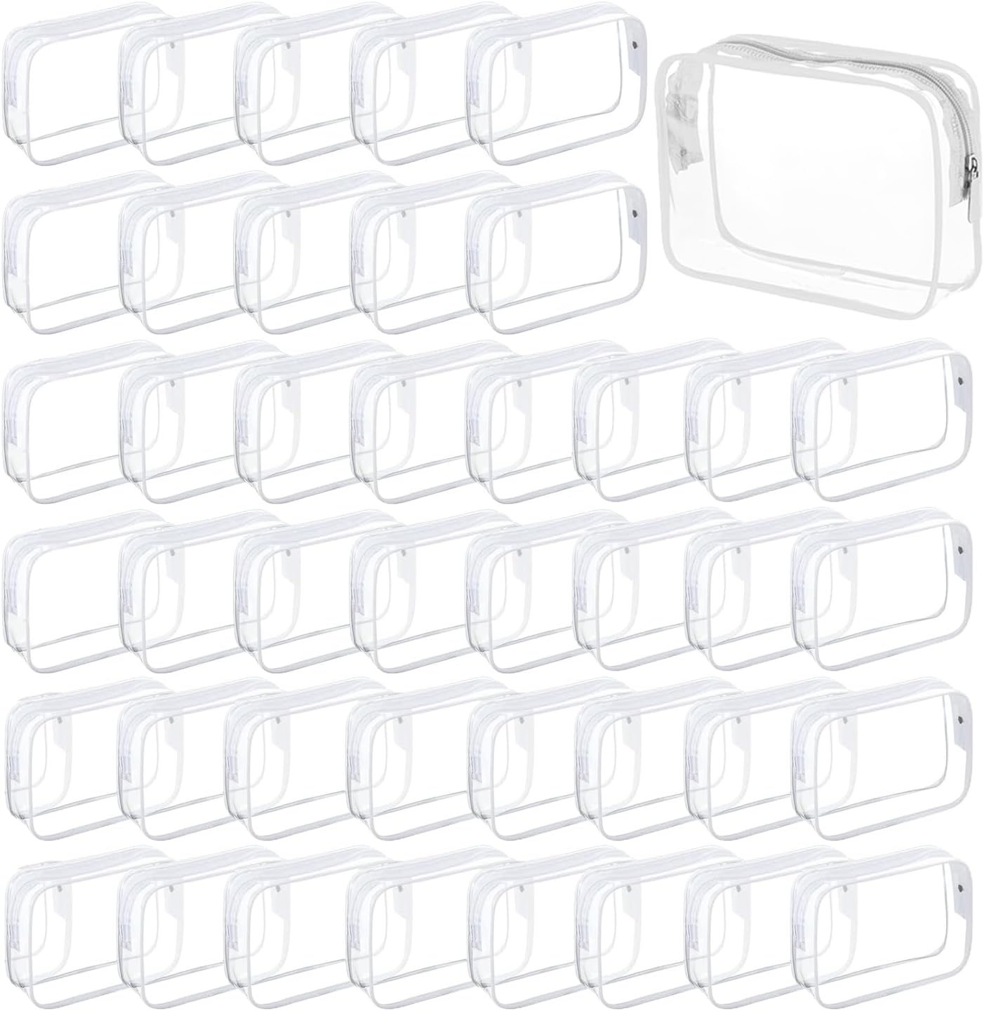 Tergy 50 Packs Clear Cosmetics Bags for Women Men Waterproof Toiletry Bags PVC Makeup Bags Organizer Case with Zipper for Travel Bathroom (50 White)