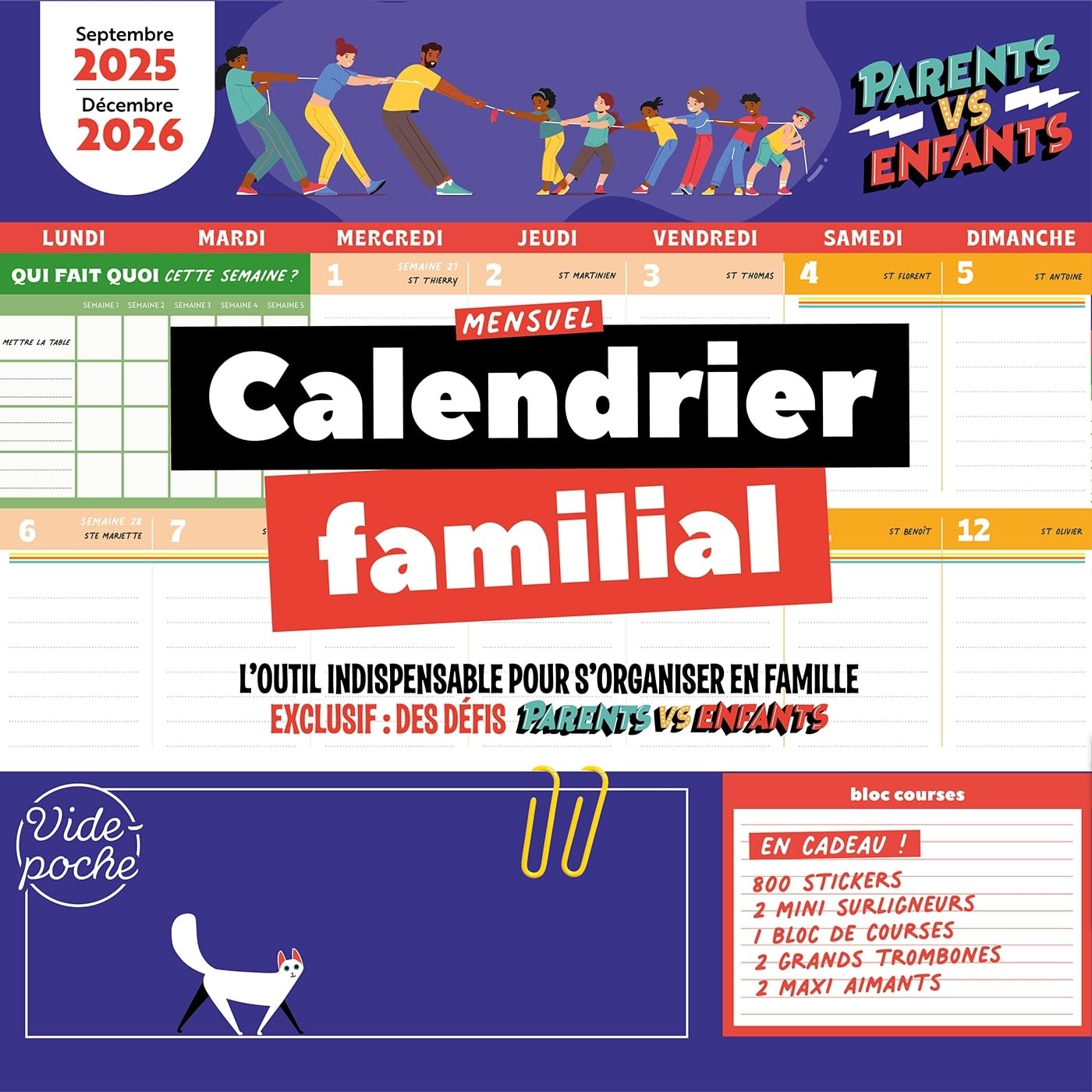 Grand calendrier familial mensuel 2025-2026: Septembre 2025 - Décembre 2026: 31595