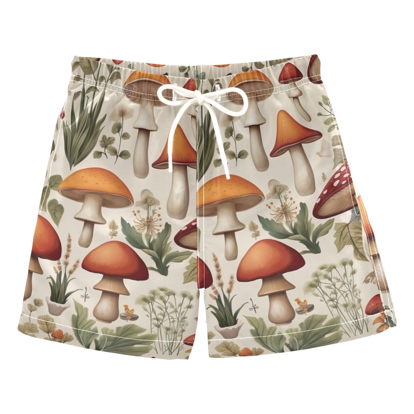 FLildon Wildflowers Mushrooms Little Boys Swim Trunks with Mesh Lining Quick Dry Beach Board Shorts, 3T