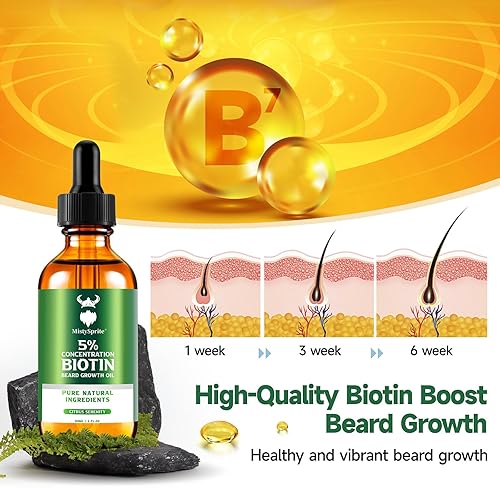 Miniatura 3 de MistySprite Aceite de crecimiento de barba para hombre, 5% de biotina, aroma de serenidad cítrica, 2 onzas (paquete de 10), suaviza, acondiciona,