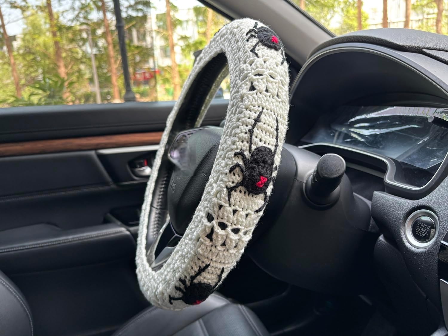 Crochet Spider Steering Wheel Cover Universal 14-15 inch (C,Steering Wheel Cover)