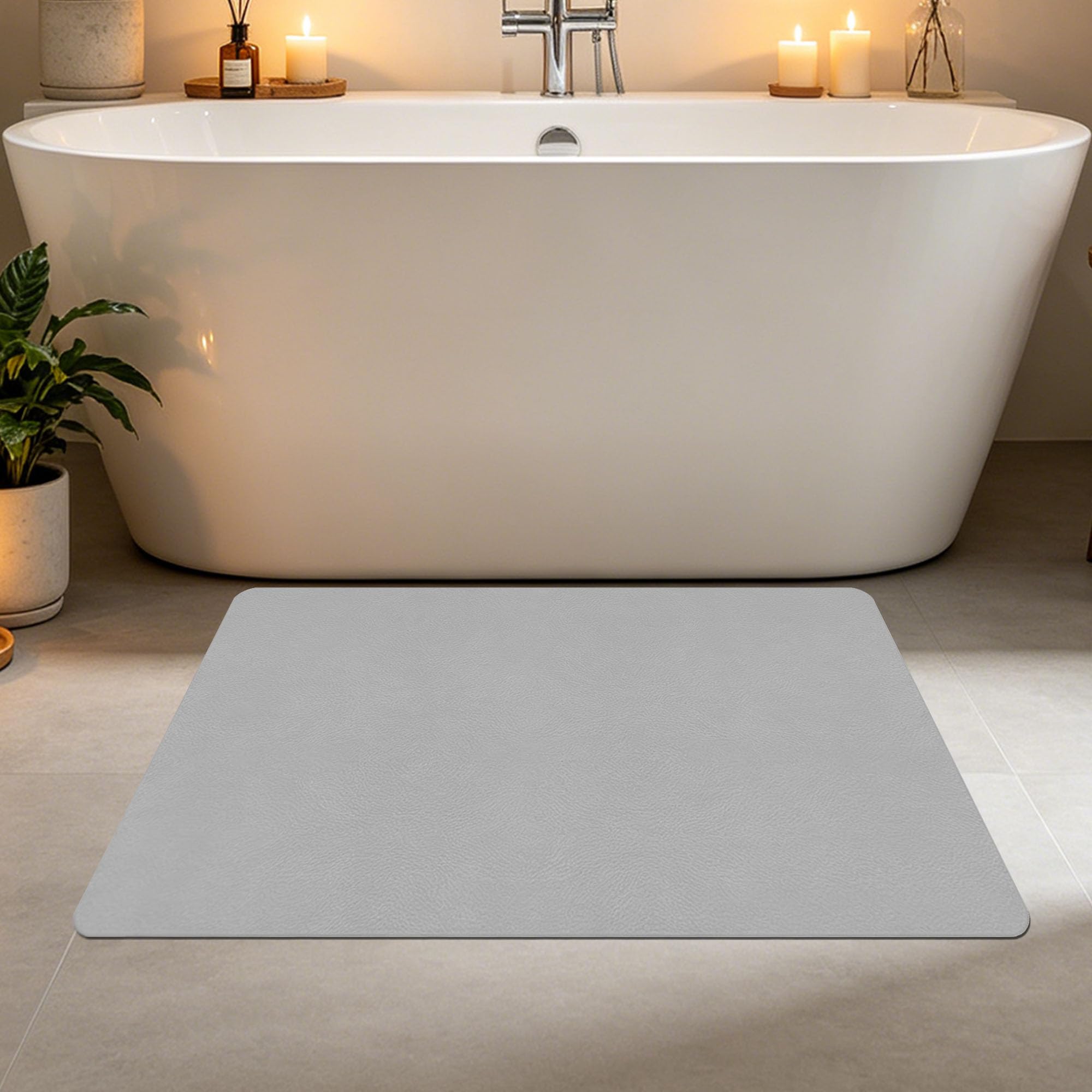 JIAFANG Alfombra Diatomita Baño 100 x 130 cm Rápido Secado Alfombra Diatomita Baño Fast Dry Antideslizante y Antihumedad para Bañera, Ducha, Cuarto de y Cocina, Gris Claro