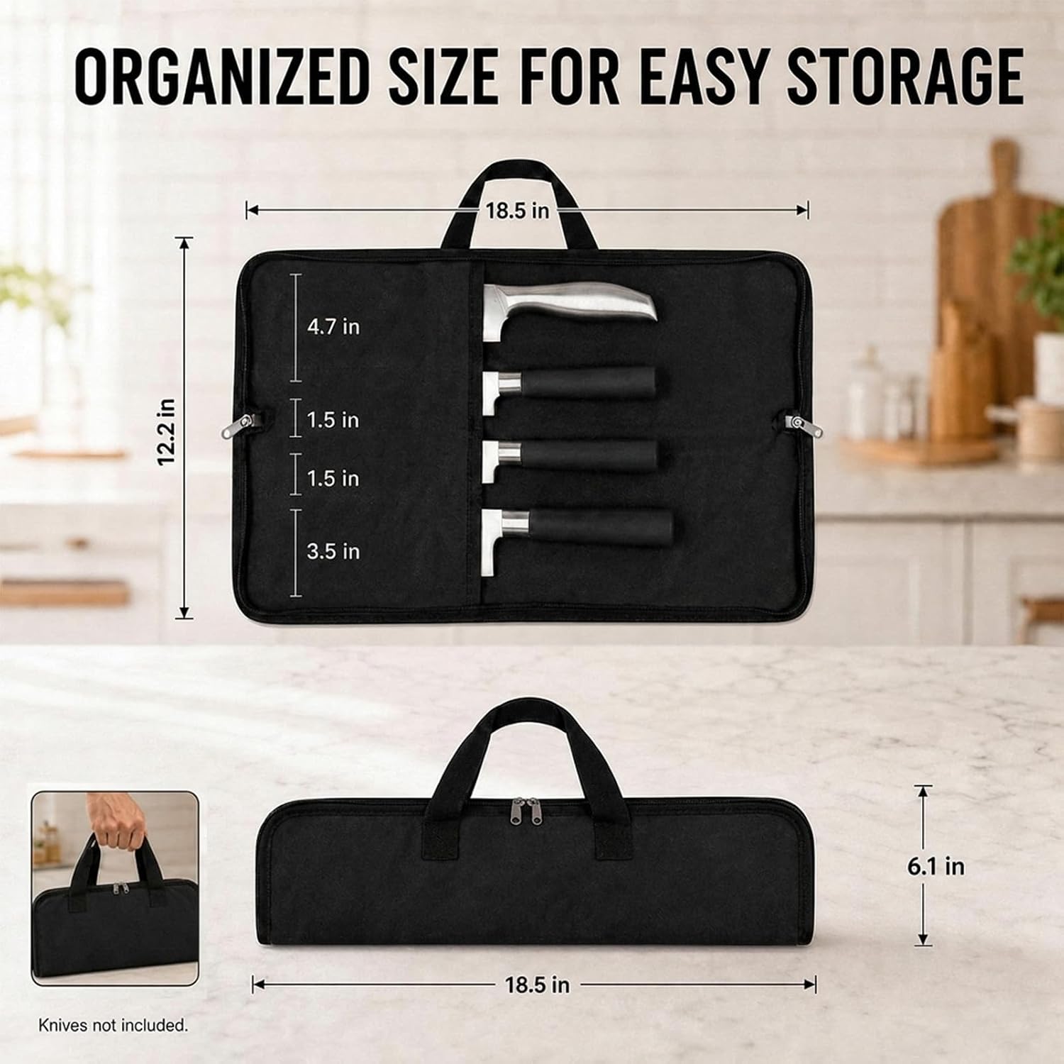 Knife Roll,Heavy Duty Knife Bag,Waxed Canvas knife Case with 4 Slots for Knives & Kitchen Tools,Chef Knife Bag with Handle.Portable Knife Roll Bag for Stroage Home Traveling Camping.Case Knives Pouch
