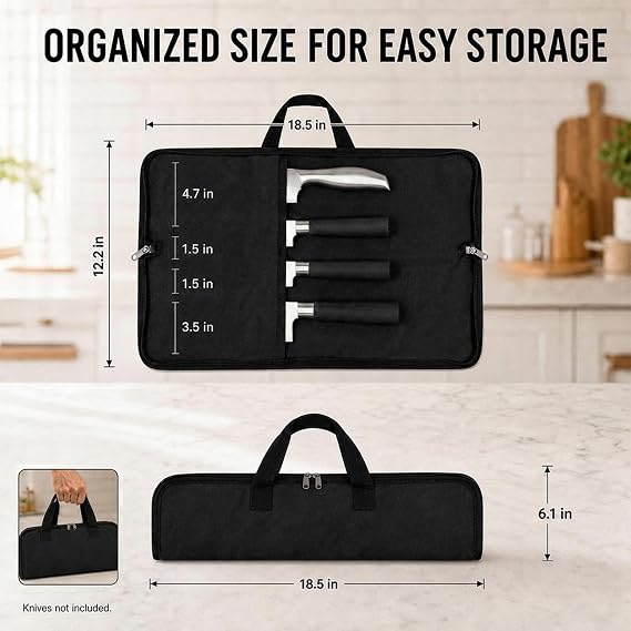 Knife Roll,Heavy Duty Knife Bag,Waxed Canvas knife Case with 4 Slots for Knives & Kitchen Tools,Chef Knife Bag with Handle.Portable Knife Roll Bag for Stroage Home Traveling Camping.Case Knives Pouch