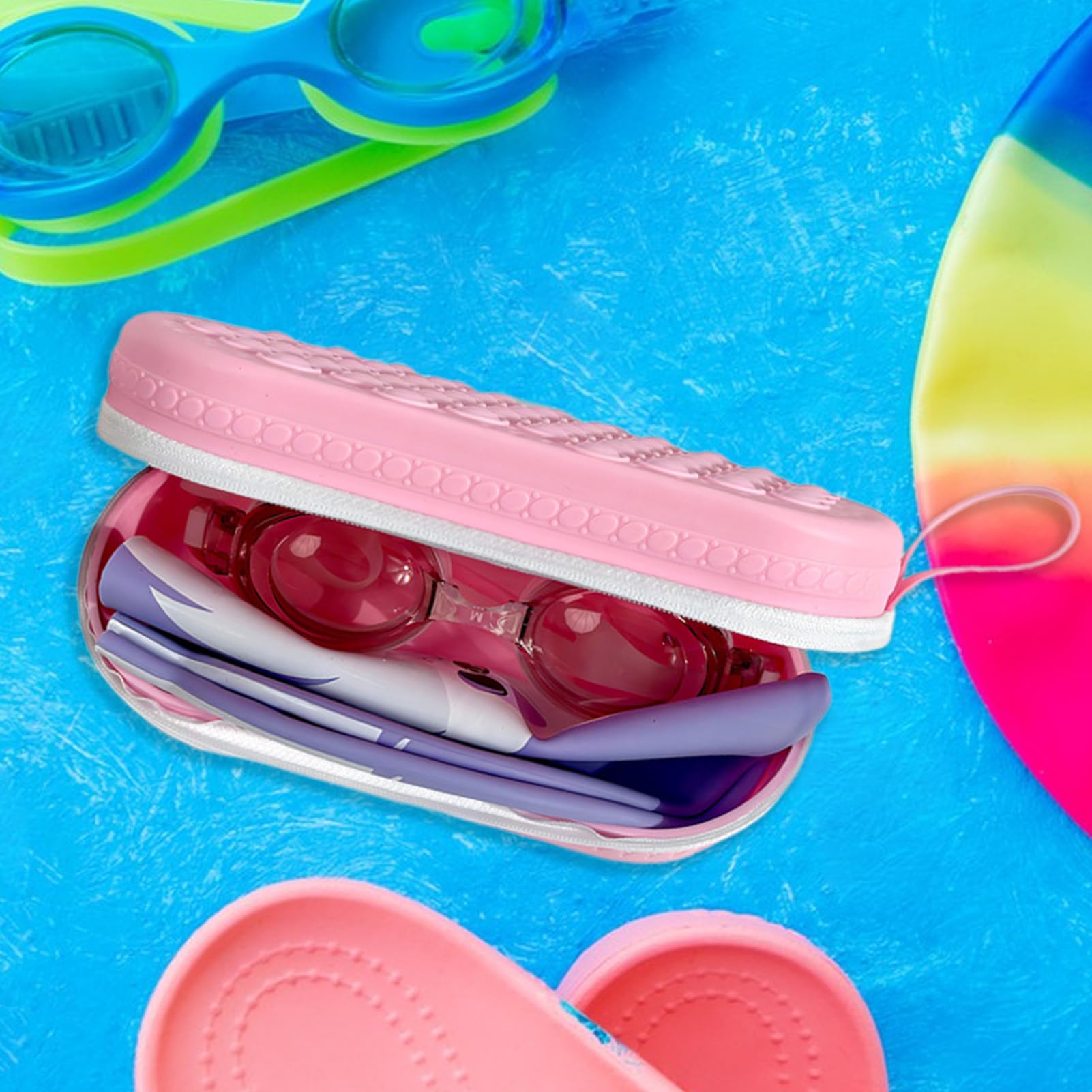Estuche para gafas de natación, organizador de gafas de buceo, con gran espacio de almacenamiento, estuche de silicona para gafas de natación, almacenamiento portátil para adultos y