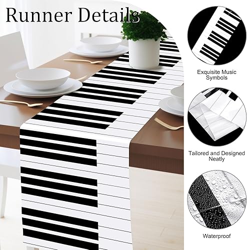 Miniatura 3 de 12 piezas de 6 piezas de notas de teclado de piano de música de plástico, camino de mesa, impermeable, decoración de fiesta musical de cumpleaños,