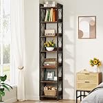 Tribesigns 78.7 Inch Extra Tall Narrow Librairie, 7 Bibliothèque Tier Skinny pour les petits espaces, étagères d'affichage autonome, organisateur multifonctionnel de rangement de coin pour le bureau à domicile, Rustic Brown