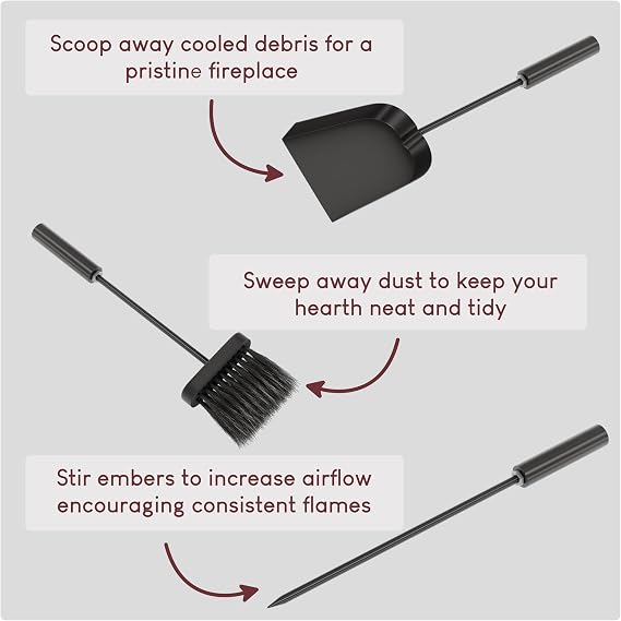 FIRE VIDA 4 Piece Aston Fire Companion Set, Black Fireside Fireplace