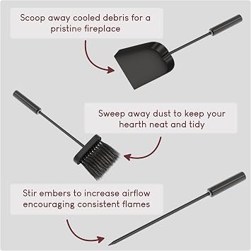 FIRE VIDA 4 Piece Aston Fire Companion Set, Black Fireside Fireplace