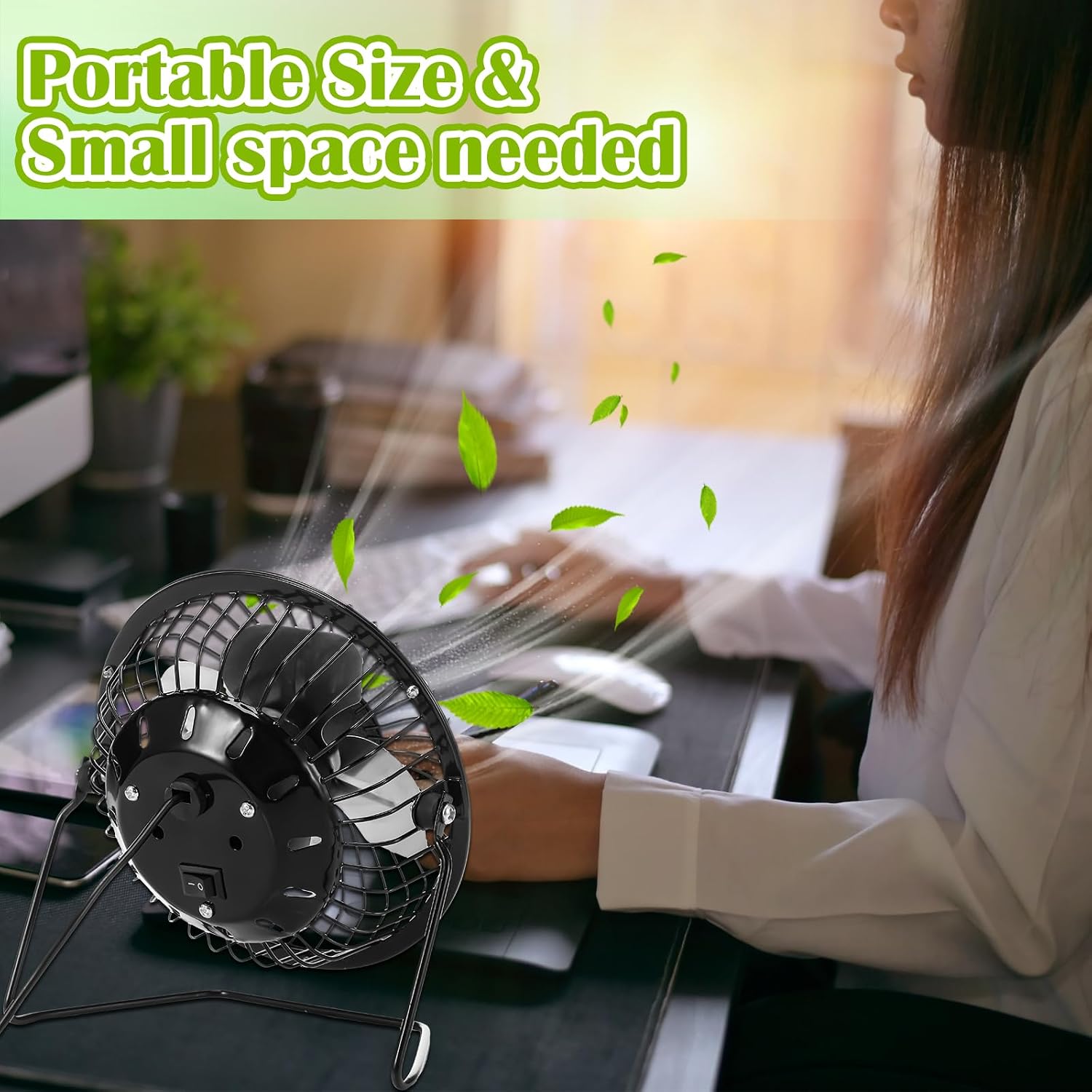 Glooglitter 4 Pcs USB Desk Fan Powerful Quiet 360° Adjustable Rotation Personal Metal Mini Desk Fan Summer Small Desks Fans for Home Office Bedroom Table Airflow Cooling, USB Powered Only(Black)