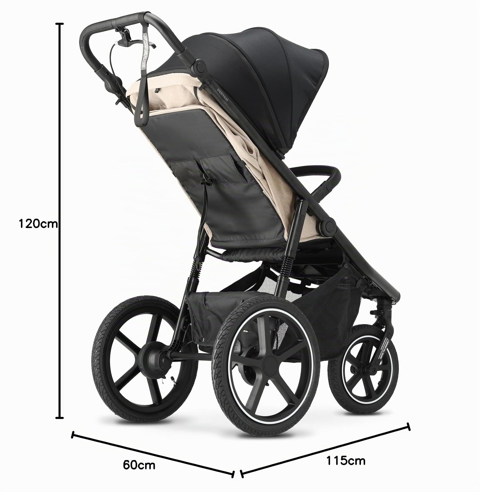 Deryan Bolt Jogger - Cochecito de bebé para cualquier terreno, plegable y portátil, para correr a partir de 6 meses (Crema)