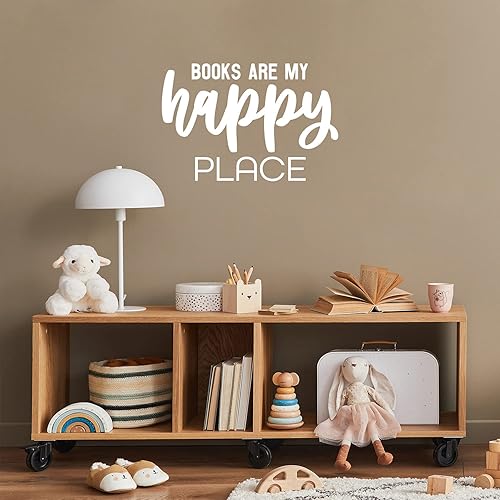 Miniatura 2 de Calcomanía de vinilo para pared, «Books are My Happy Place», 17 x 25 pulgadas, calcomanía moderna y positiva para el aula, para sala de estar, sala